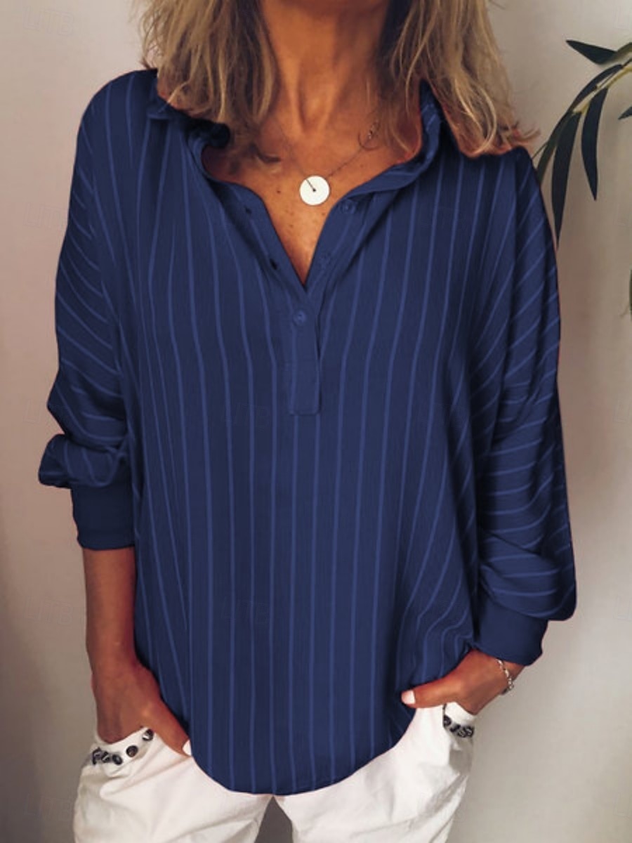 Dame Bluse Knapper Trykt mønster Stripet Stilfull Fritid Langermet Skjortekrage Vanlige topper Daglig Blå Gul Rød Grønn Vår Høst 2026 - $24.99 –P6
