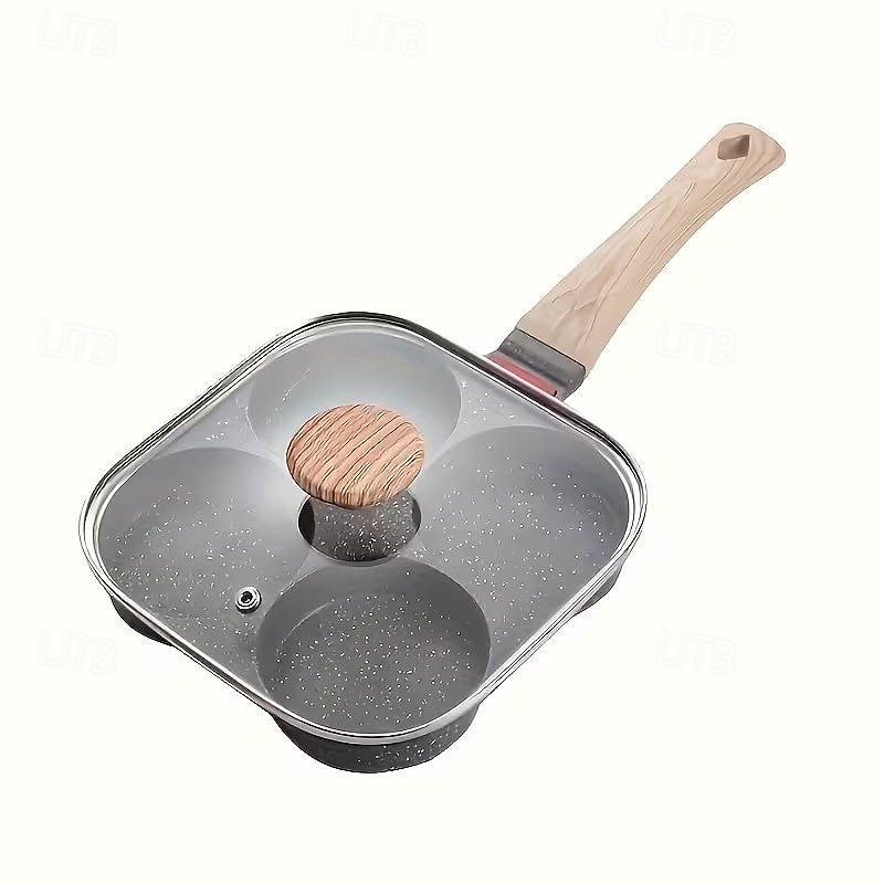 Tigaie antiaderentă pentru ouă cu 4 cavități, tigaie din aluminiu anodizat dur cu mâner din oțel inoxidabil, compatibilă cu aragazul cu inducție și gaz, tigaie multifuncțională cu fund plat pentru 2026 - $39.99 –P19