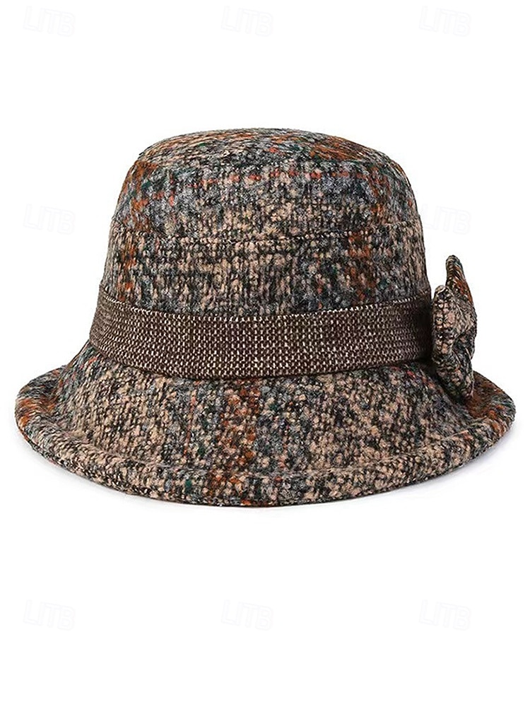 Damen-Mütze aus dickem Polyester mit Karomuster und Schleifendetail, erhältlich in verschiedenen Farben – perfekt für Herbst und Winter 2026 - $14.99 –P7