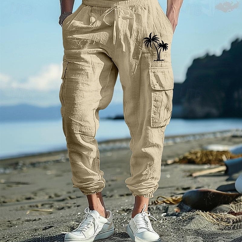 Homens Corredores Calças de linho Calças Calça verão Calças de praia Com Cordão Cintura elástica Bolso com aba Côr Sólida Conforto Respirável Diário Ao ar livre Praia Férias Moda Preto Branco de 2026 por $32.99 –P13