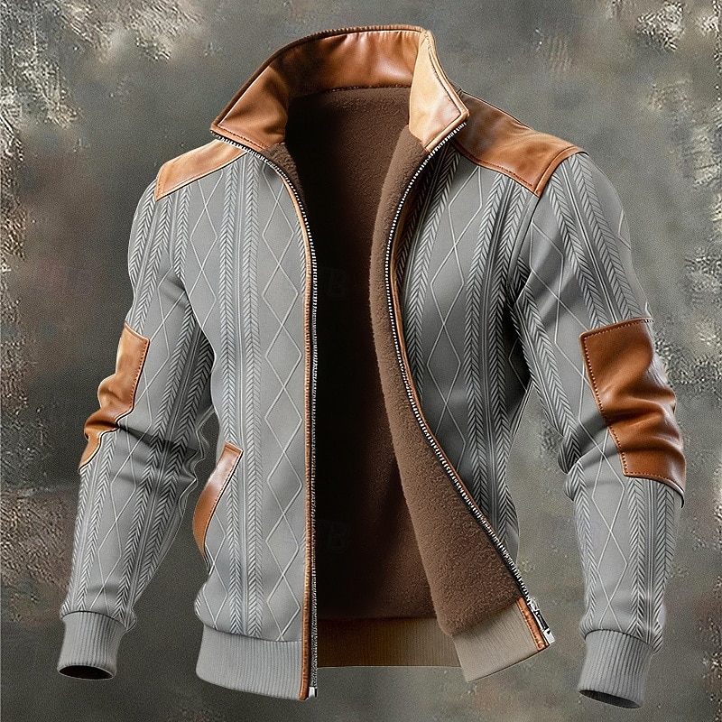 Voor heren Winterjas Fleecejack Vrijetijdsjas Casual Dagelijks Thermisch Warm Jacquard Zak Herfst Winter Kleurenblok Streetwear Dagelijks Opstaand Normaal Zwart Wit Donkergroen Khaki Grijs Jacks 2026 - $26.99 –P3