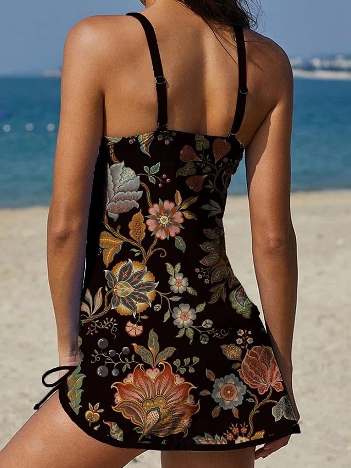 Mujer Bañadores Tankini Falda Traje de baño Elegante Vacaciones Floral Graphic Sin Mangas Trajes de baño 2026 - $36.99 –P2