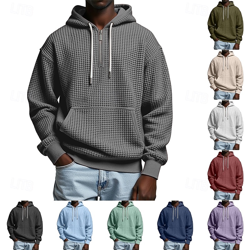 Homme Sweat à capuche Sweat à capuche gaufré Violet Gris Clair À capuche Uni Poche kangourou Texturé Occasionnel Quotidien Sport & Loisir Streetwear Frais Vêtements de sport Printemps & Automne de 2026 ? $34.99 –P1