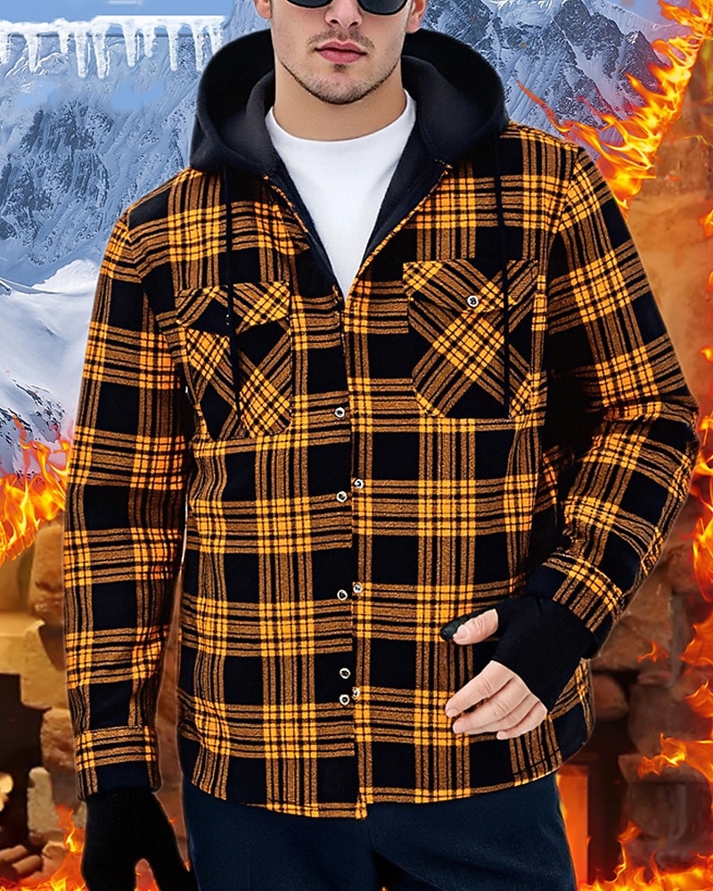 Herren Wintermantel Hemdjacke Fleecejacke Freizeitjacke Lässig Täglich Thermowarm Tasche Herbst Winter Karomuster Streetwear Täglich Mit Kapuze Regulär Blau Schwarz Weiß Rote Dunkelgrün Jacken 2026 - $31.99 –P5