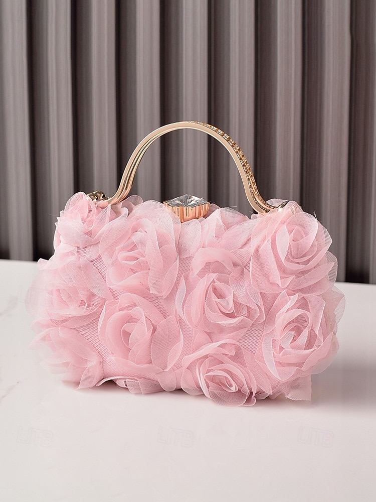 Women's Floral Evening Clutch Bag with Chain Shoulder Strap, Elegant Rose Appliqué Design, Multi-Color Formal Handbag for Weddings, Evening Parties & Banquets 2026 - $29.99 –P7