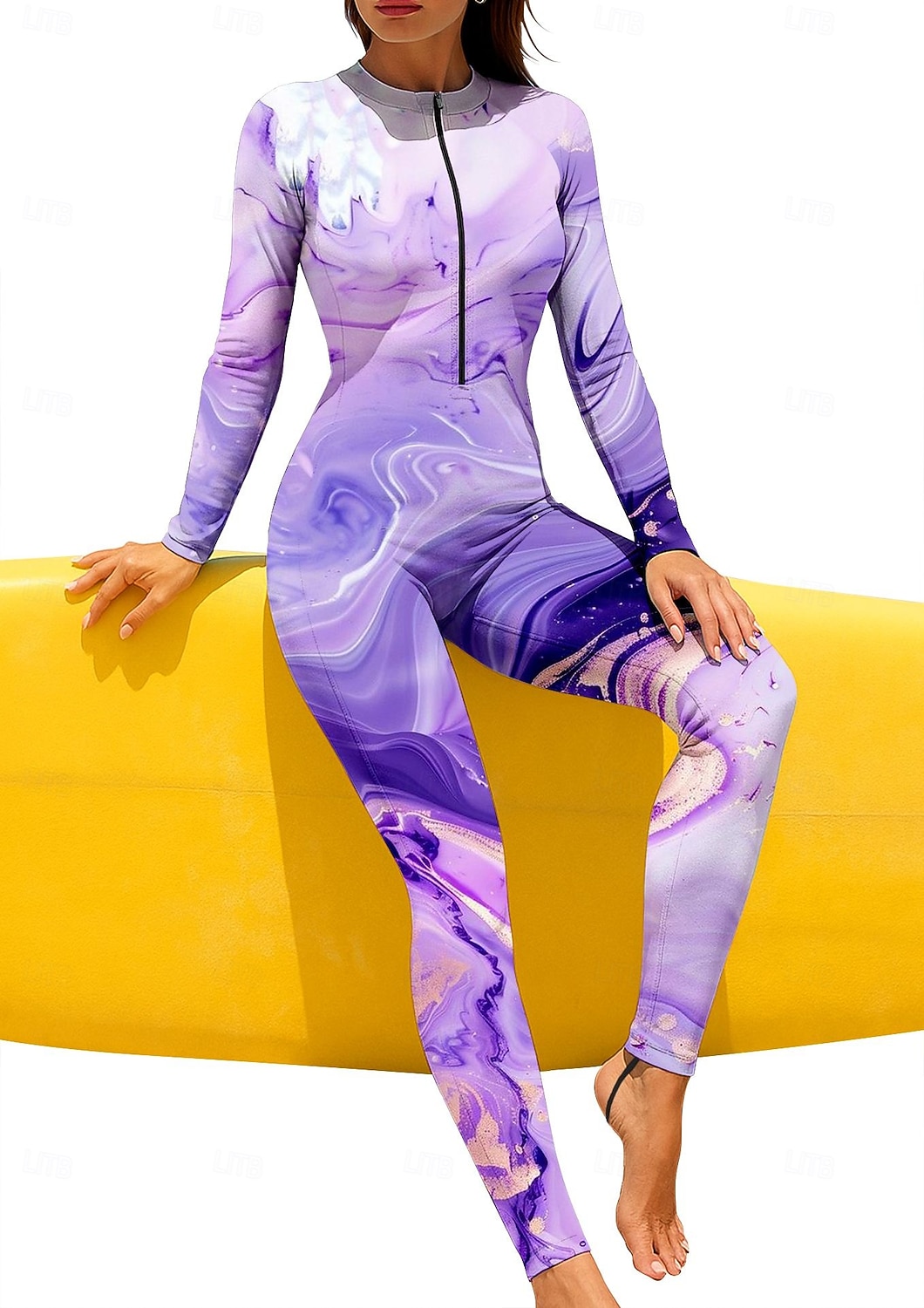 Per donna Standard Top sottomuta Rash Guard completo per il corpo Costume da bagno Geometrico Marmo con reggiseno incorporato Cerniera Frontale Protezione Solare UV Coppa larga UPF50+ Integrale del 2026 a $49.99 –P4