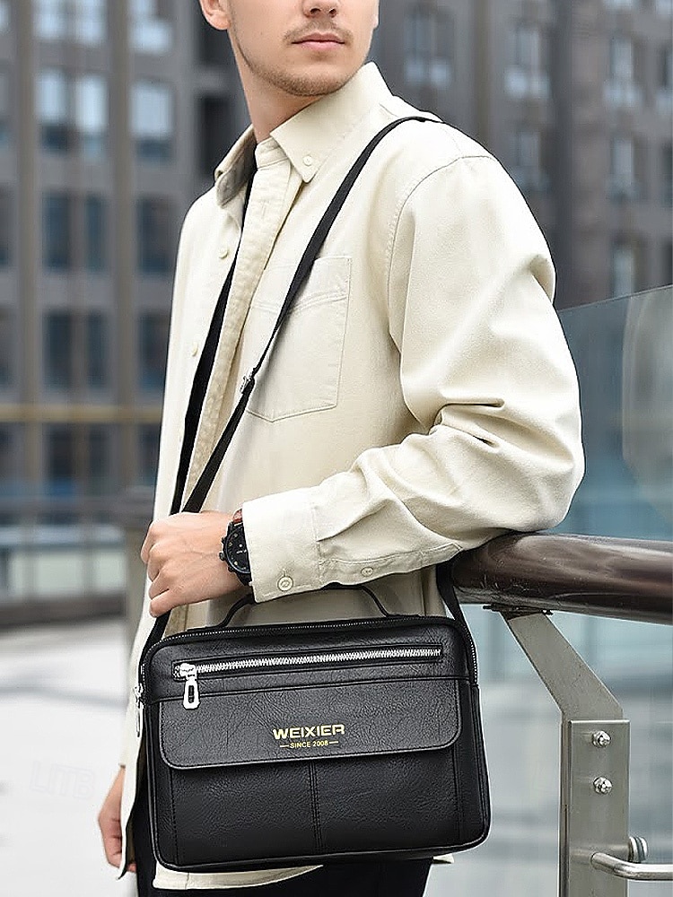 borsa a tracolla da uomo in similpelle, multitasche, grande capacità, elegante tracolla, disponibile in più colori del 2026 a $24.99 –P4