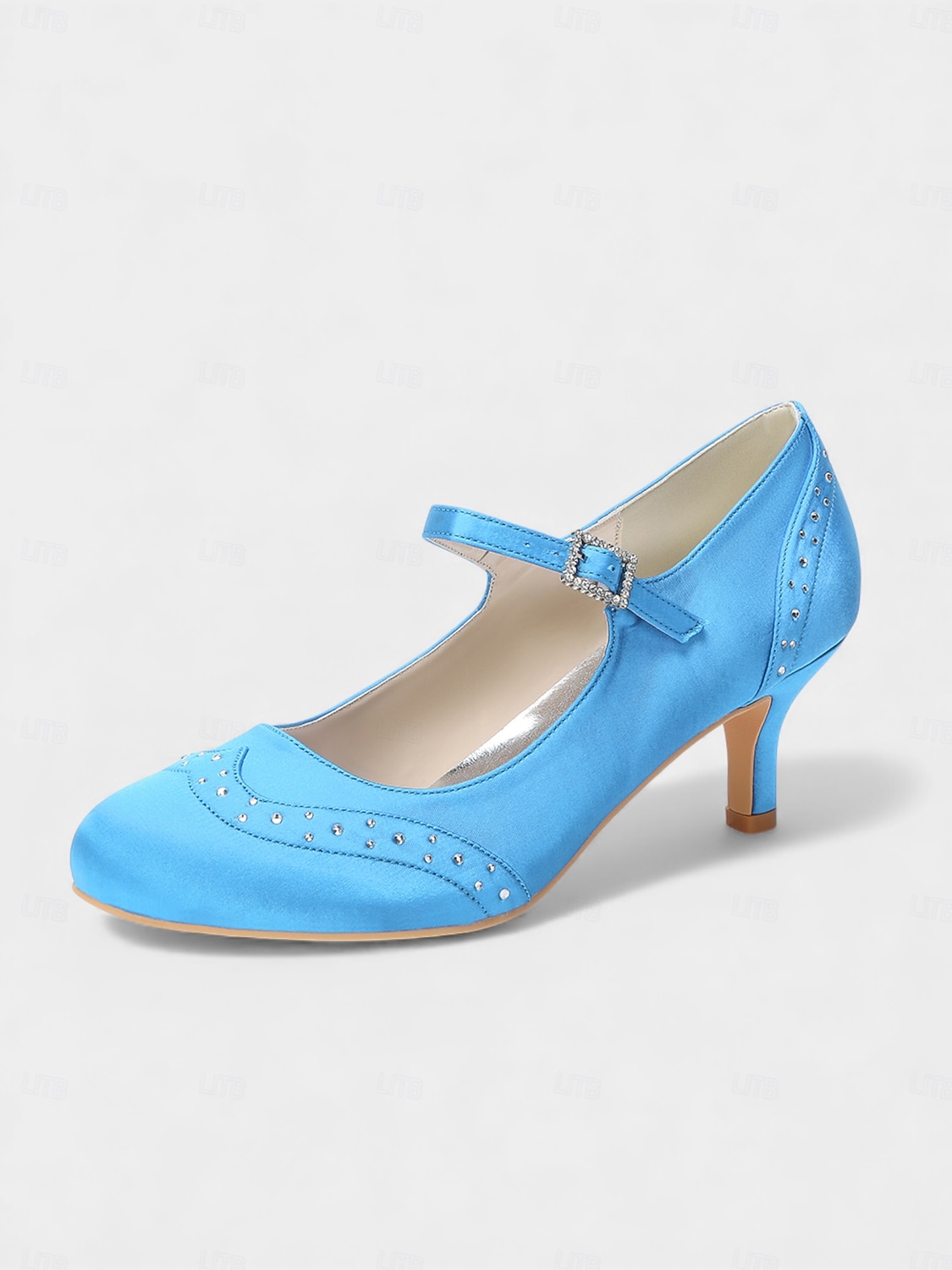 Mary Jane in raso blu navy da donna: eleganti scarpe da sposa con borchie di cristalli e tacco a gattino per la madre della sposa, cerimonie in chiesa ed eventi formali del 2026 a $79.99 –P9