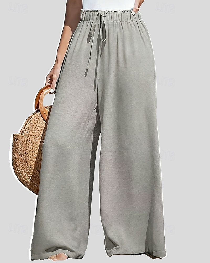 Damen Kunstbaumwollleinen Weites Bein Chinos Sommerhose Urlaub Streetwear Lässig Volle Länge Mittlere Taillenlinie Einfach Kordelzug Tasche Atmungsaktiv Mikroelastisch Täglich Outdoor Straße Grau 2026 - $24.99 –P4