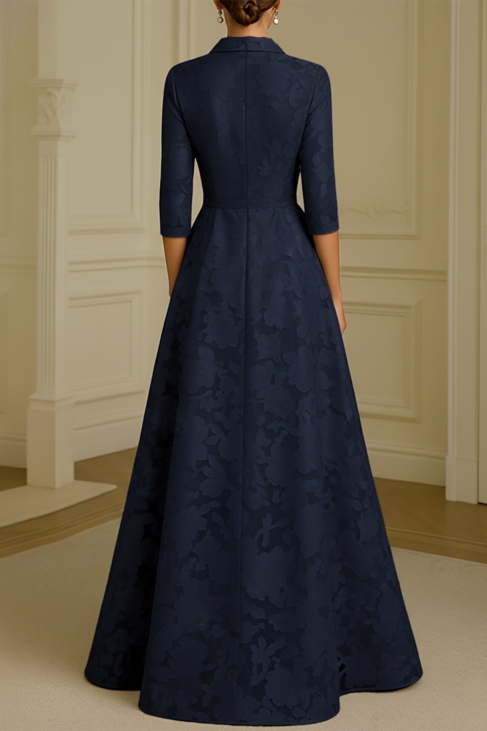 Linea ad A Lunghezza al pavimento Abito Camicia Abito Formale Abito da sera Abito da cerimonia per signora Manica Lunga Colletto a Camicia Elegante Vintage Formale Raso Jacquard con Fiocco/Fiocchi del 2026 a $195.99 –P3