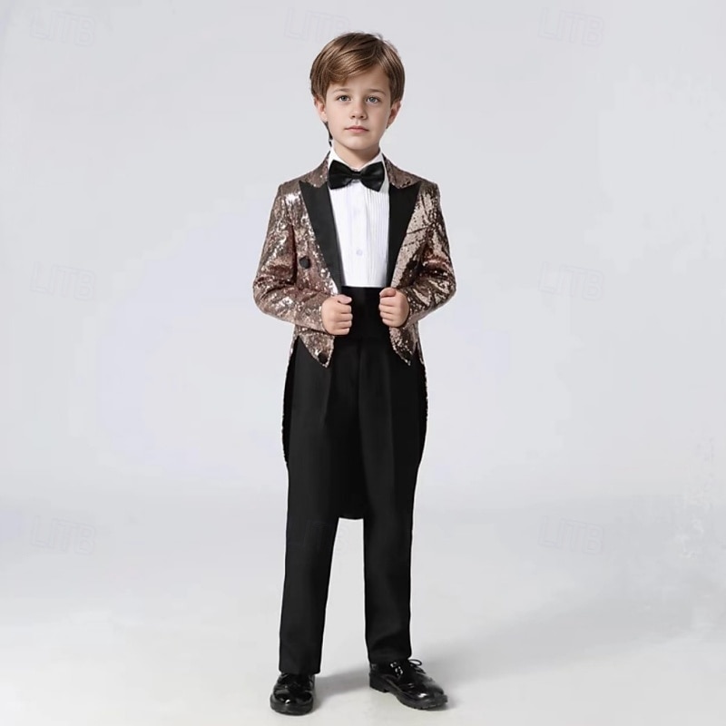 3 részes gyűrűhordozó öltöny fiú gyerek öltöny blézer &nadrág &nyakkendő fiú hivatalos öltöny hétköznapi kültéri party divat menő alapvető egyszínű kék ezüst fekete poliészter 2026 - $137.99 –P6