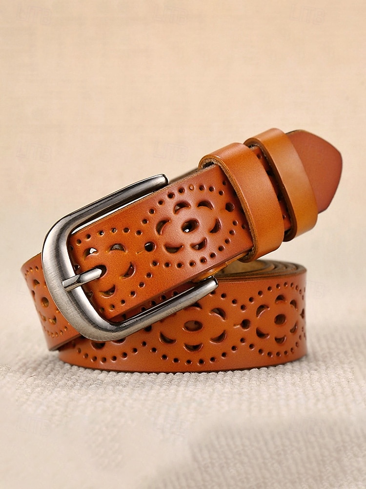 Naisten aitoa nahkaa oleva vyö, vintage-rei'itetty kukkakuvio metallisoljella, rento klassinen tyyli, monivärinen vyö farkkuihin, mekkoihin, jokapäiväiseen käyttöön ja ulkoiluun. 2026 - ZAR R281 –P7