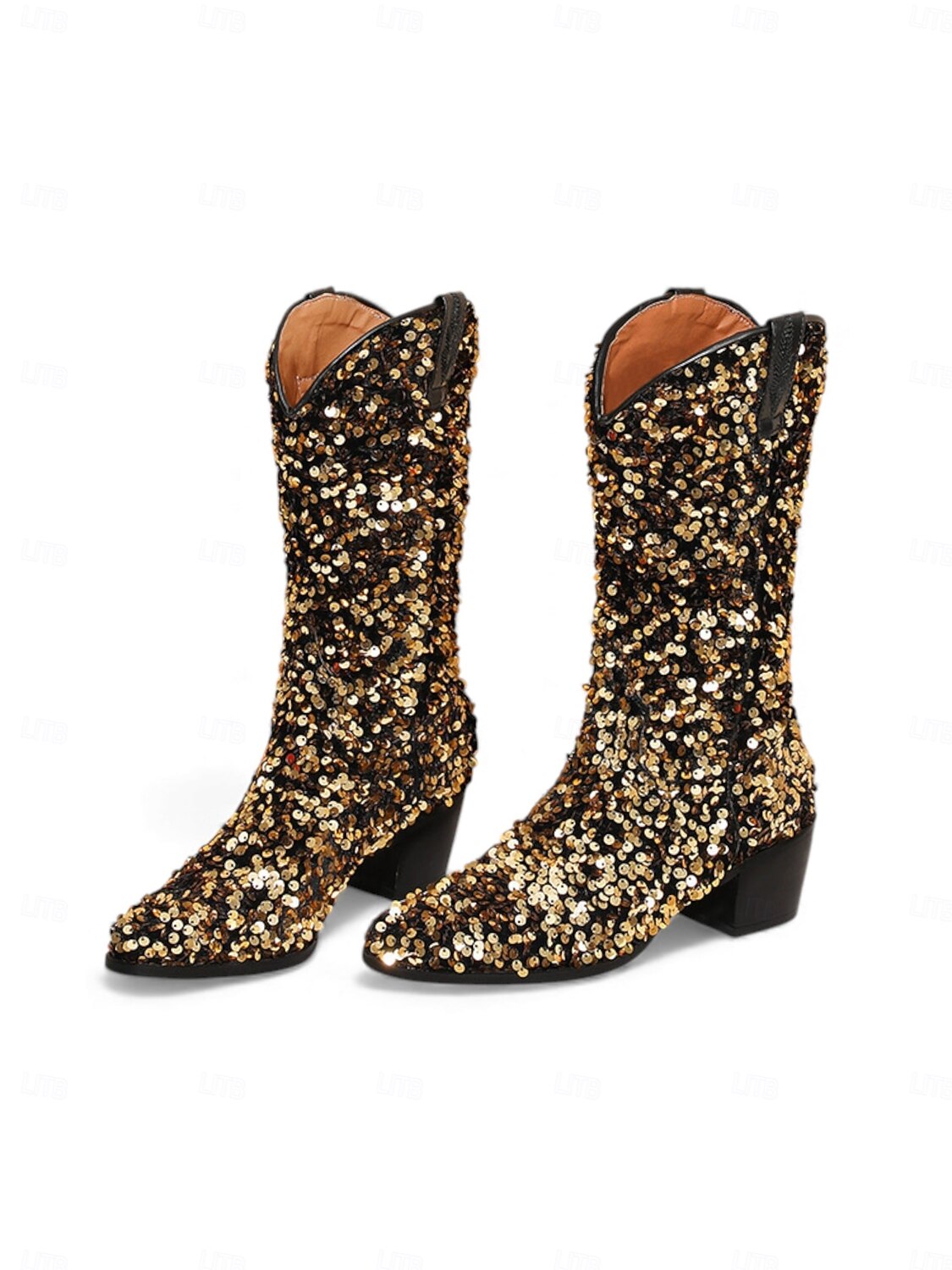 Stivali western in paillettes viola da donna per il Mardi Gras con tacco a blocco design luccicante perfetti per Carnevale feste e abbigliamento da festival del 2026 a $79.99 –P1