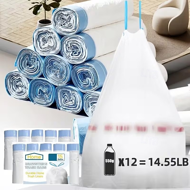 300 kpl erittäin paksuja kiristysnyörillä varustettuja roskapusseja, repeämättömät, hajuja estävät roskapussit, 4–15 gallonan (15–60 l) vakiokoko kotiin, toimistoon ja lemmikkien jätöksiin 2026 - $25.99 –P4