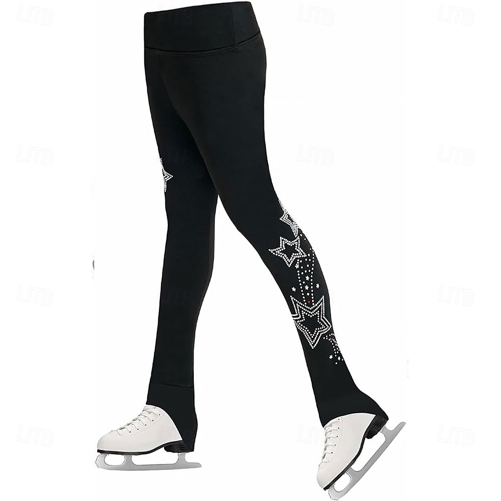 Pantalones de patinaje artístico para mujer y niña, elásticos, negros, para entrenamiento, competición, térmicos, cálidos, con cristales y diamantes de imitación, para patinaje sobre hielo. 2026 - $111.99 –P1