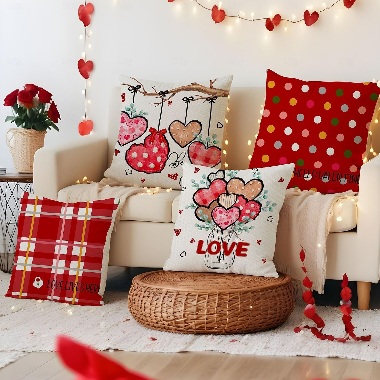 Valentine's Day Throw Pillow Cover, Red Heart Balloon Decorative Cushion, Romantic Atmosphere Pillow for Sofa, Living Room, Bedroom, Cozy Holiday Accent 2026 - $13.99 –P1