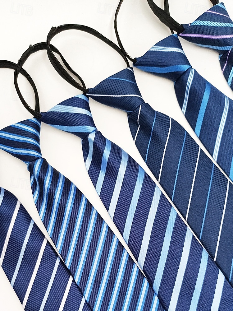 herrslips med dragkedja, färdigknuten slips i polyester med dold dragkedja, klassisk randig affärsmodell, flerfärgade alternativ, för bröllop, kontorskläder och eleganta vardagsevenemang 2026 - $11.99 –P3