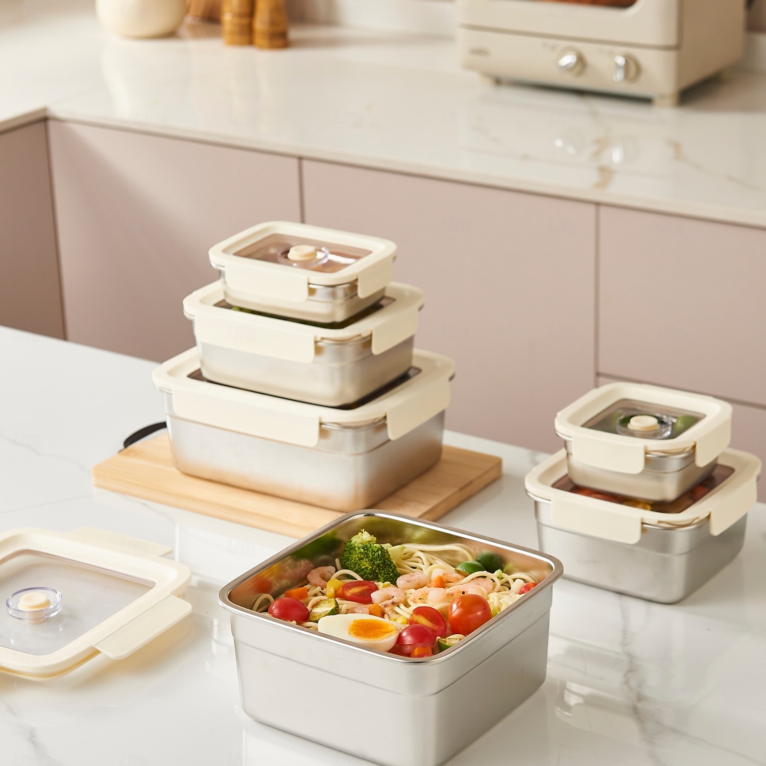 vakuummatbeholder matvaregodkjent sus304 forseglet matoppbevaringsboks bento lunsjboks for frukt, kjøleskapsikker, lufttett måltidsbeholder (firkantet) 2026 - $20.99 –P3