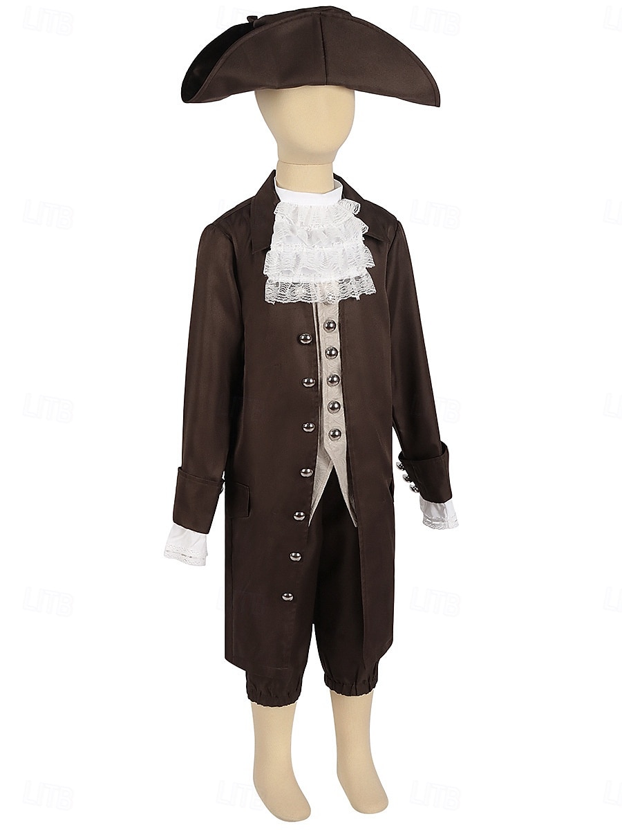 250. výročí USA Rokoko Barroco Úbory Dlouhé rukávy George Washington Koloniální Revoluční válka Maškarní kostým Chlapecké Karneval Den nezávislosti 4. července Dětské Kabát Kalhoty Límeček 2026 - $65.99 –P4