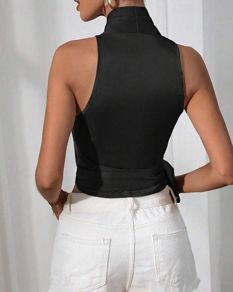 Жен. Блуза Открытая спина Полотняное плетение Стиль Секси Без рукавов НАЙКА НЕКО Обычные топы Праздники На выход Синий Черный Цвет шампанского Светло-зеленый Лиловый Лето Весна 2026 - BHD 10.12 –P4