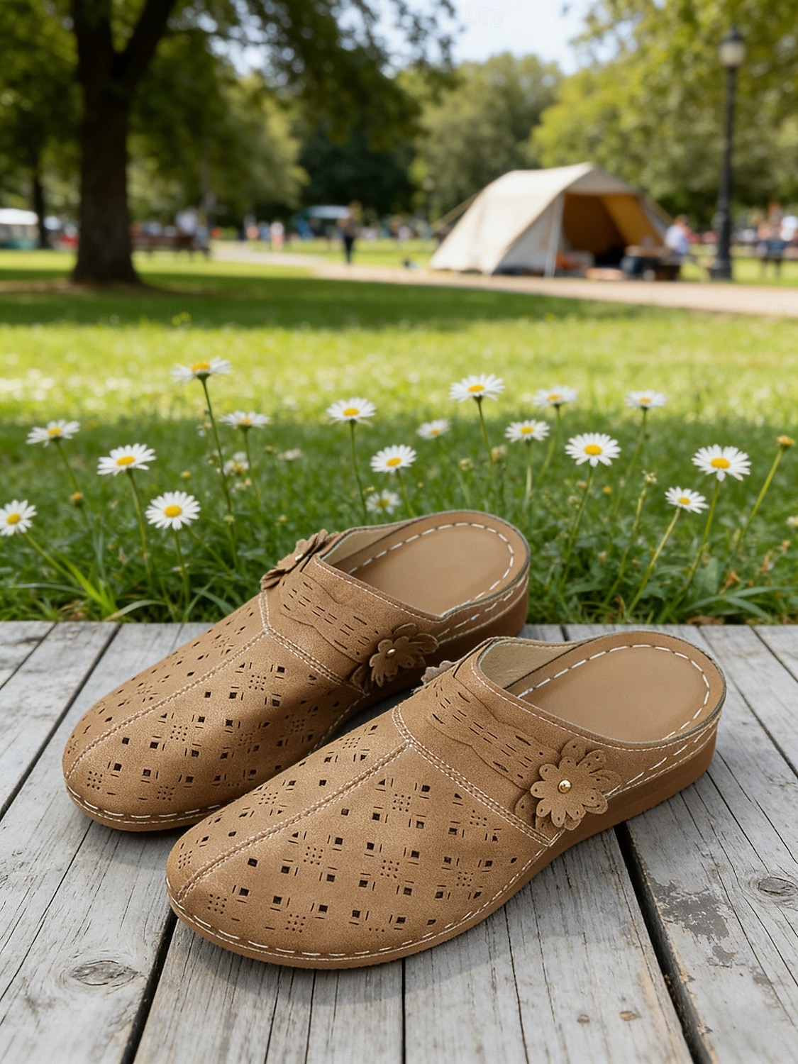 Women's Blue Perforated Mule Clogs - Floral Detail Comfort Casual Shoes, Ideal for Garden Walks, Picnics, Daily Errands & Outdoor Gatherings 2026 - $24.99 –P4