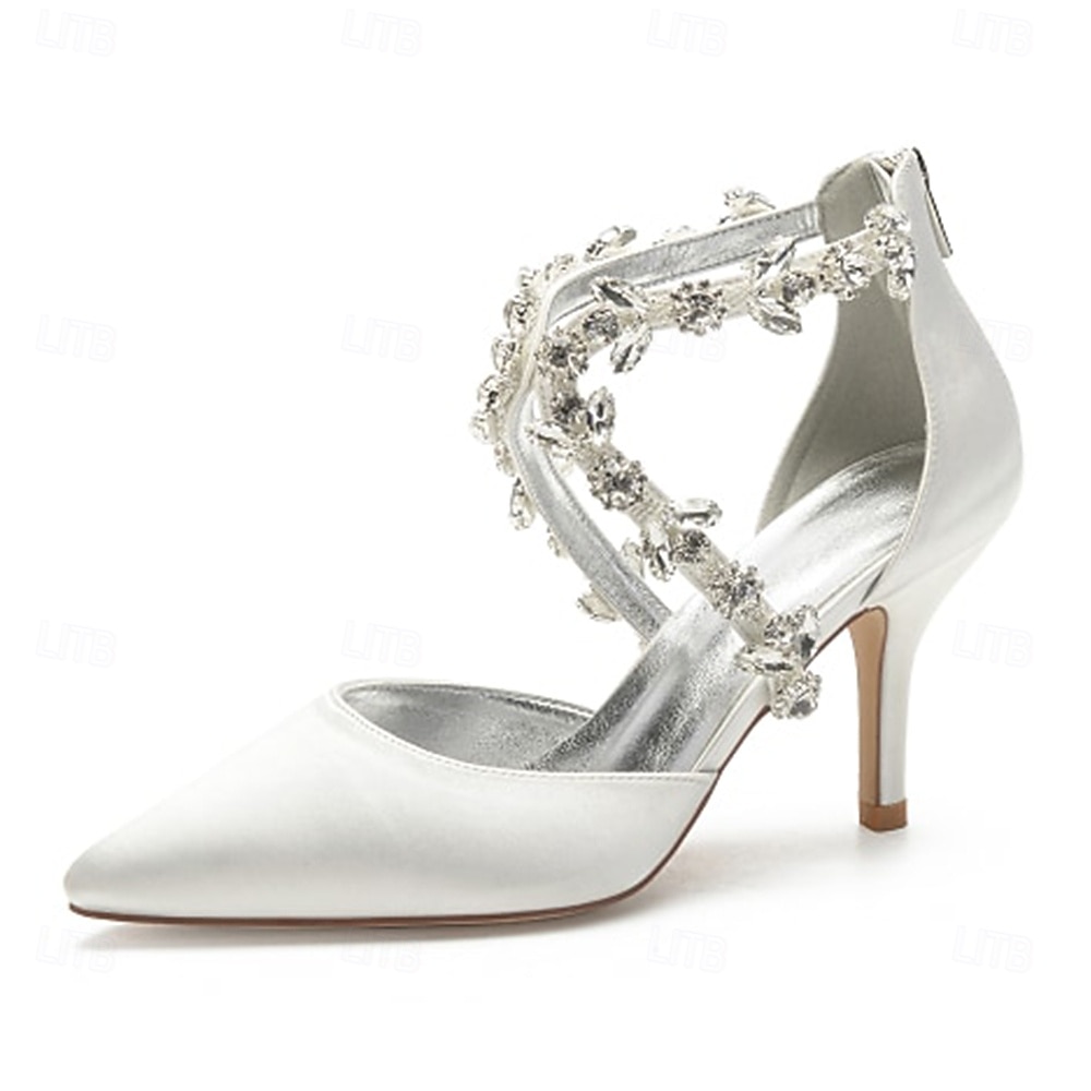 Weiße Brautschuhe mit spitzer Zehenpartie und Kristallriemen – elegante Hochzeitsschuhe für glamouröse oder klassische Hochzeiten 2026 - $79.99 –P5