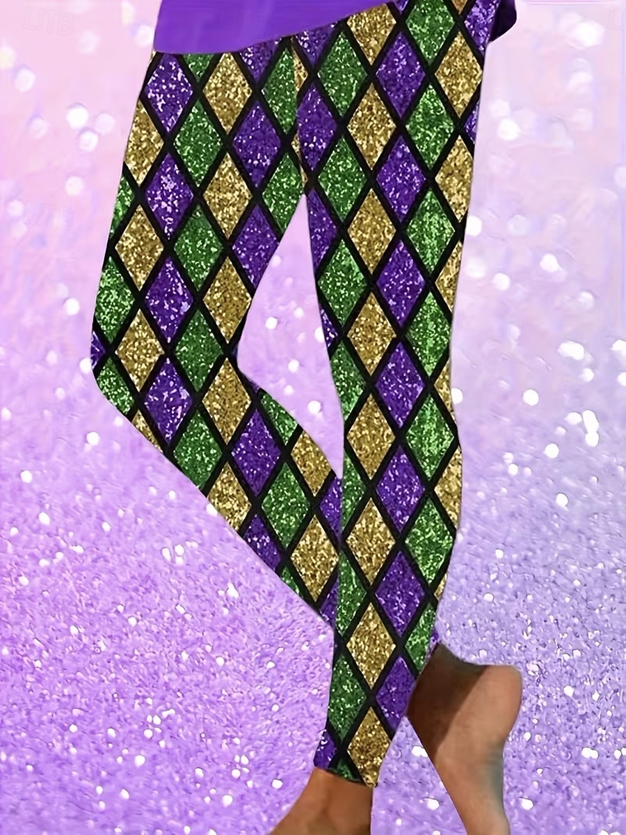 Carnival dámské legíny aktivní dovolená móda dlouhé vysoký pas kalhoty grafika geometrické tisk vysoký střih komfortní venkovní pohodlné elastické dovolená formální festival fialová černá zelená léto 2026 - $21.99 –P2