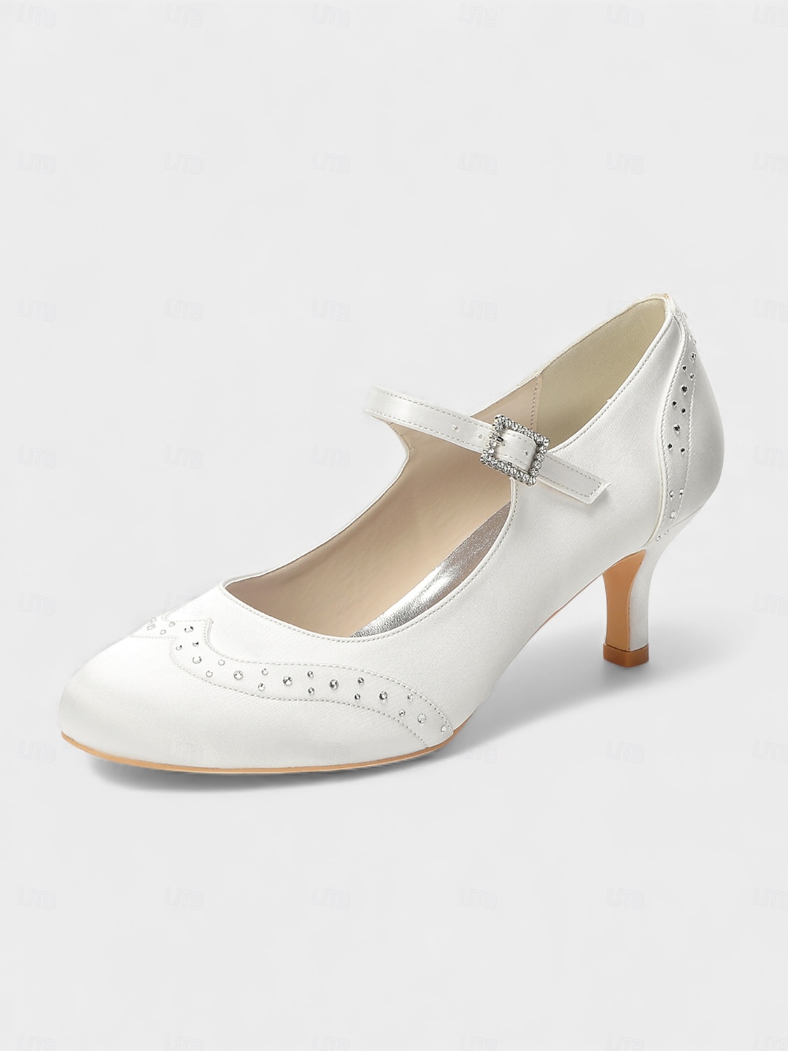 Mary Jane in raso blu navy da donna: eleganti scarpe da sposa con borchie di cristalli e tacco a gattino per la madre della sposa, cerimonie in chiesa ed eventi formali del 2026 a $79.99 –P18