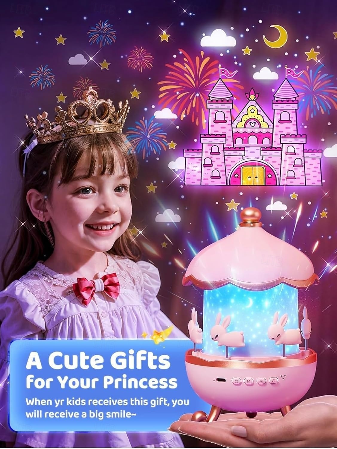 nattlys for barn, leker med 15 filmer &15 hvite lyder, oppladbart 1200 mAh nattlys for småbarn med 360° rotasjon, fjernstyrte enhjørningsgaver til jenter, leker for jenter 3-12 år gamle 2026 - $46.99 –P1