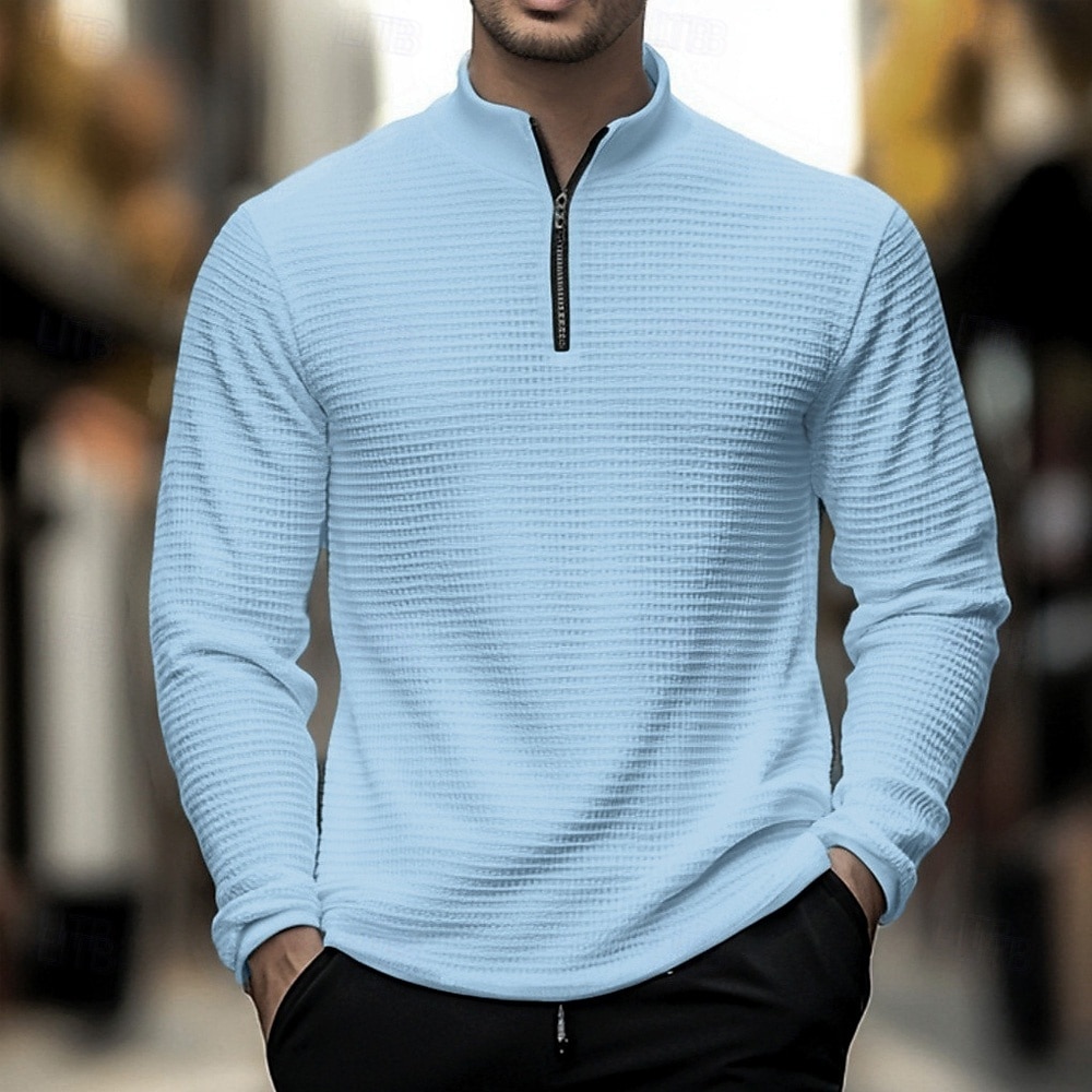 Voor heren Wafel Poloshirts Met Textuur Casual Sport & Outdoor Zonder Kraag Lange mouw Modieus Comfortabel Effen Rits omhoog Lente & Herfst Wit Wafel Poloshirts 2026 - $26.99 –P4