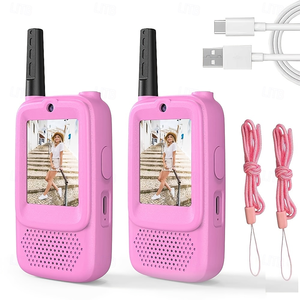 gyerek videós walkie-talkie-k, 2 db-os újratölthető játék kamerával &képernyő, nagy hatótávolságú kétirányú rádiók fiúknak és lányoknak, szabadtéri kalandkempingjátékok, születésnapi karácsonyi 2026 - $47.99 –P2