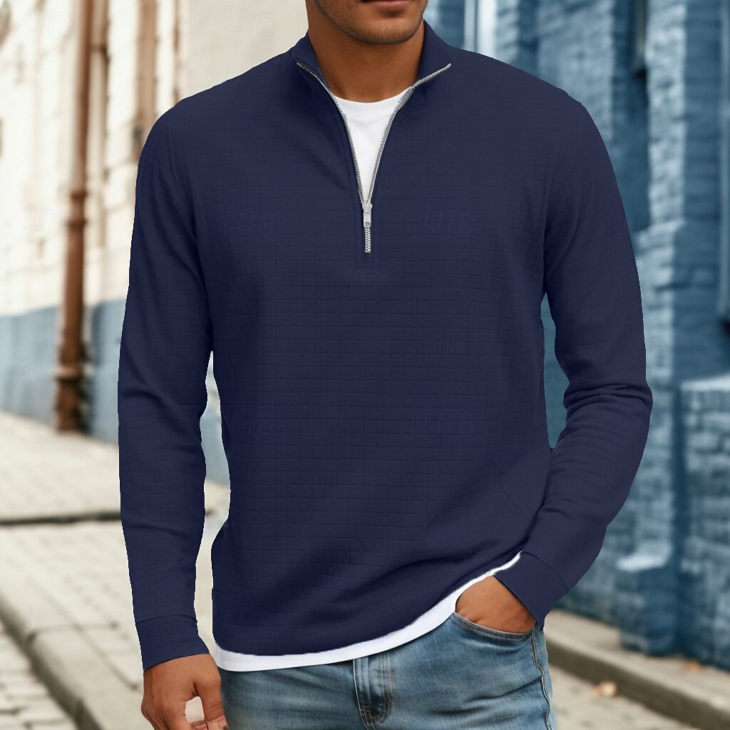 Herre Vaffel T-skjorte T skjorte Kvart glidelås-t-skjorte Langermet Høy krage Høst Vinter Vår & Vinter Helfarge Med Tekstur Strikketøy Daglig Fritid Ta igjen glidelåsen Varm Avslappet Daglig utendørs 2026 - $22.99 –P7