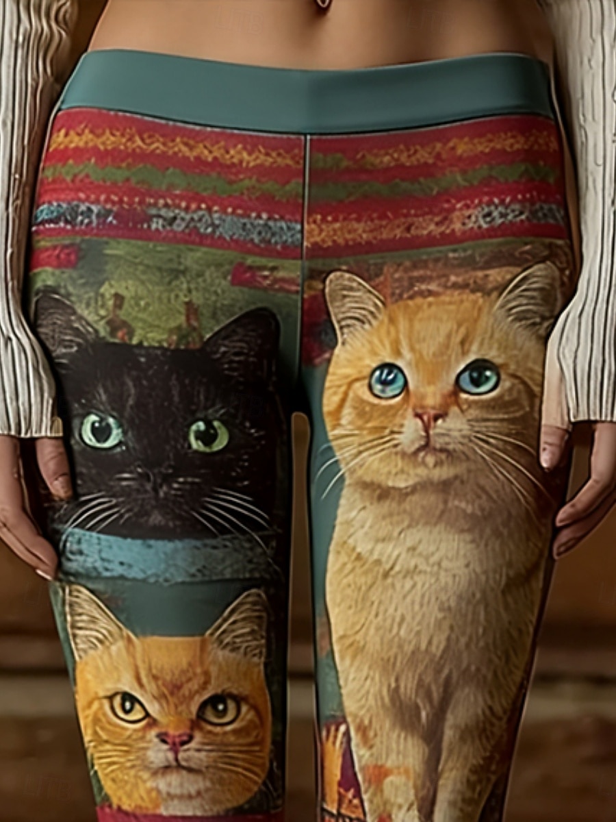 Per donna Leggings Leggings comodi Vacanza Casual Lunghezza intera Vita Alta Grafico Gatto Stampa Comodità Confortevole Alta elasticità Casuale Quotidiano Vacanza Verde Primavera Autunno Vestibilit del 2026 a $21.99 –P3