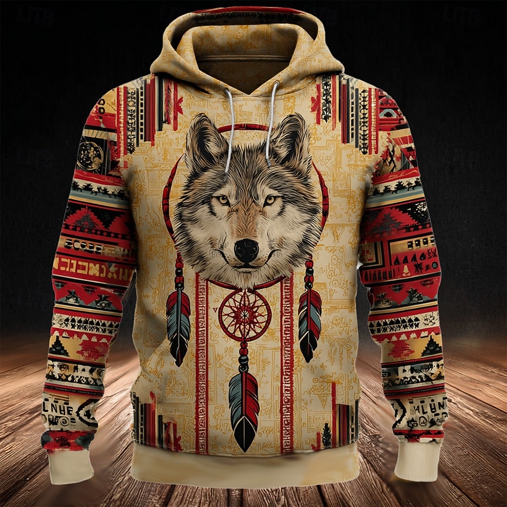 Homens Lobo Tribal Moletom com capuz Moletom Moda Étnico Vintage retrô Manga Longa Gola Redonda Ao ar livre Viagem Festa Presente Azul Marron Com Cordão Outono Inverno Designer S M L XL XXL XXXL de 2026 por $32.99 –P1