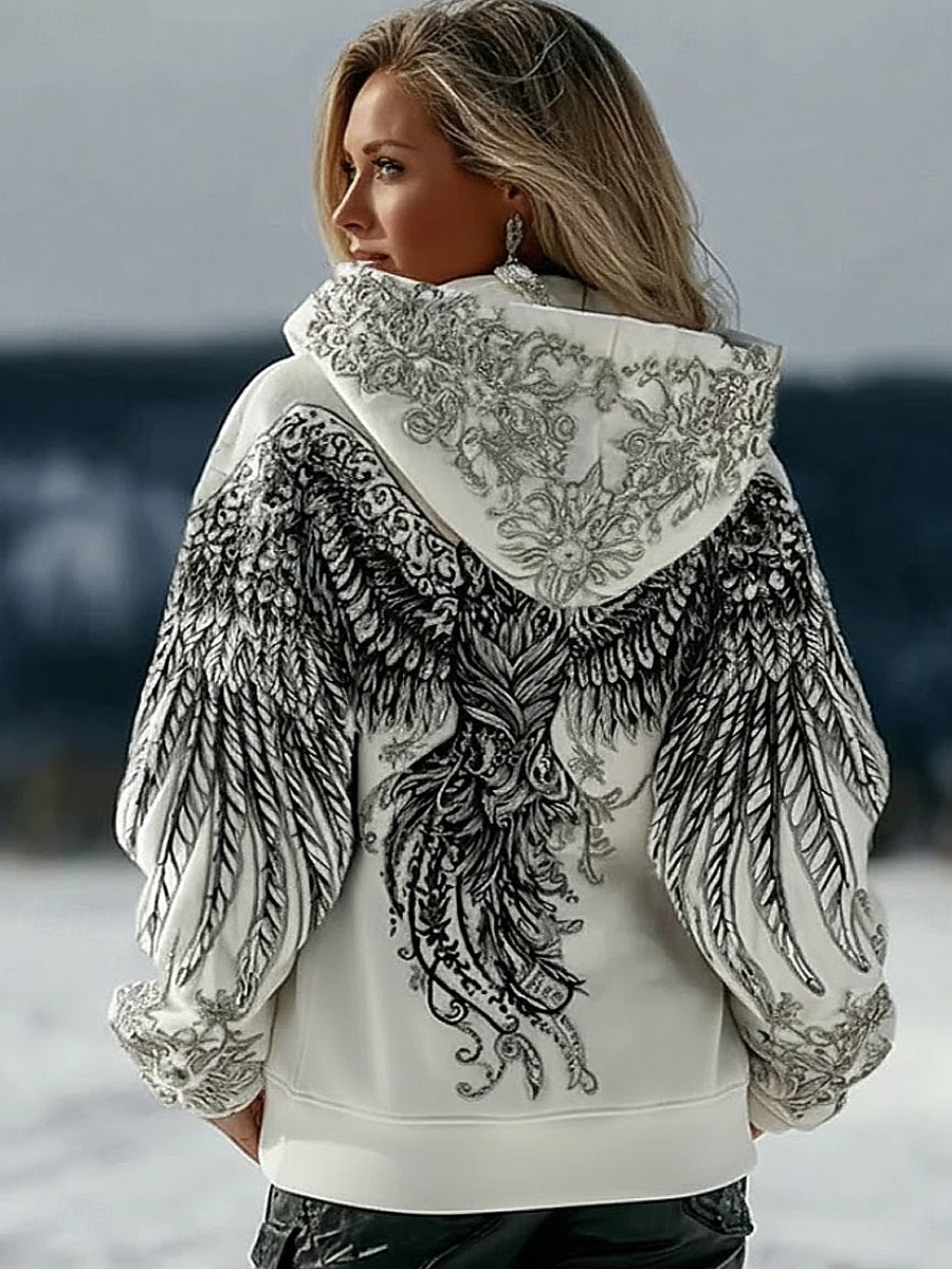 Damen Kapuzenpullover Patchwork Druck Fronttasche Grafik Geometrisch Stammes Vintage Lässig Boho Langarm Mit Kapuze Normale Oberteile Lässig Straße Alltagskleidung Schwarz Weiß Frühling Herbst 2026 - $32.99 –P2