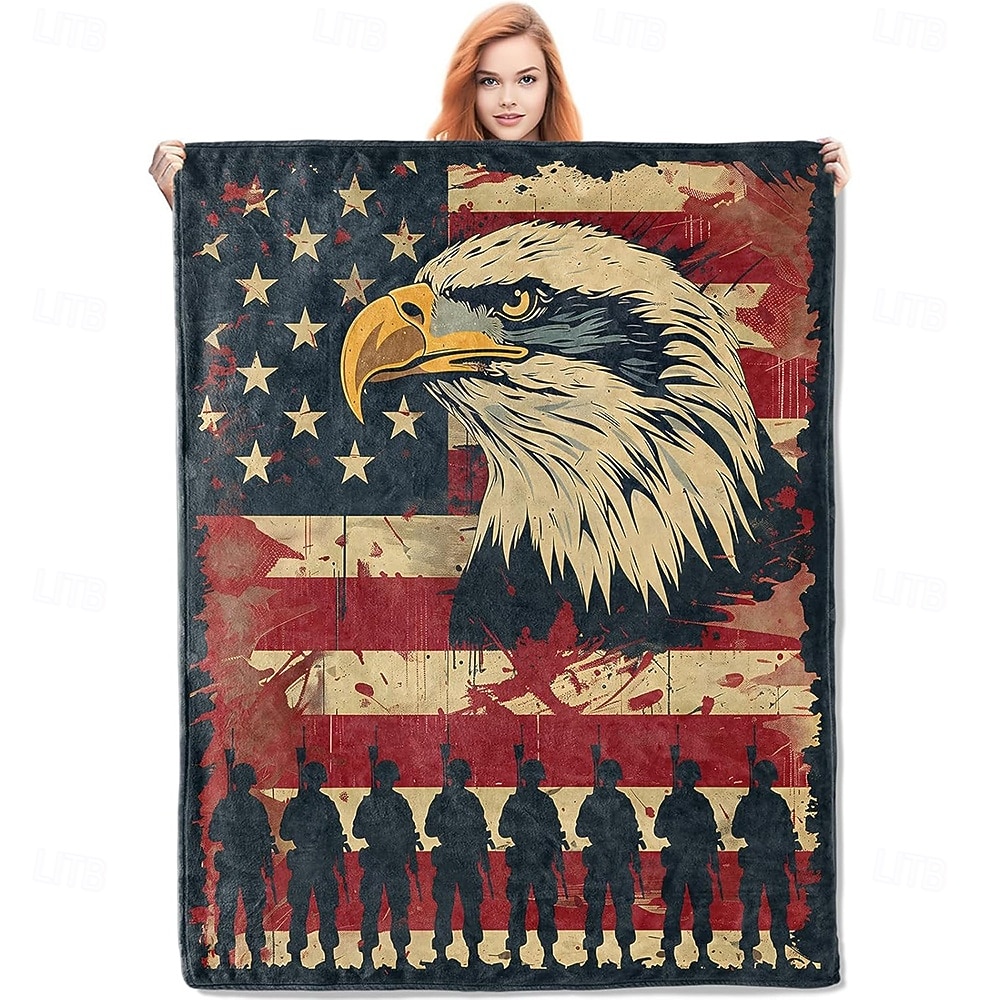 Mantas de vellón Manta para sofá Regalo bandera estadounidense Veterano Clásico 3D Sofá Cama Manta decorativa Manta cálida Decoración del hogar 2026 - $24.99 –P5