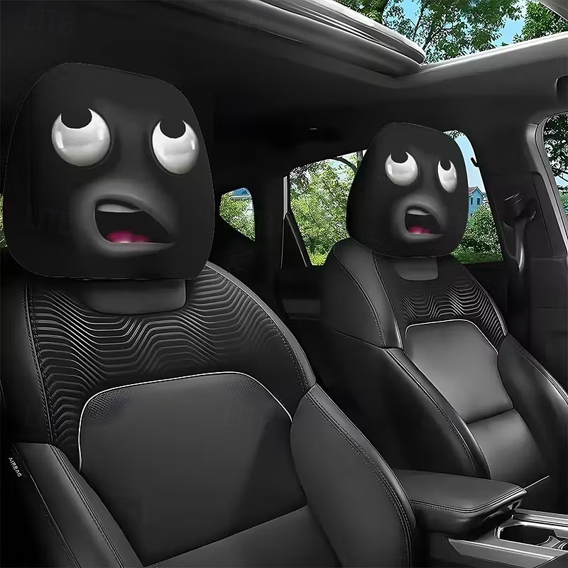 2pcs Cartoon Big-Eyed Face Printed Car Headrest Covers, Interior Decoration, Universal Fit, Washable, Easy to Install, Suitable for Long Trips Or Road Trips, Perfect Quirky Car Decoration 2026 - Kč154 –P8