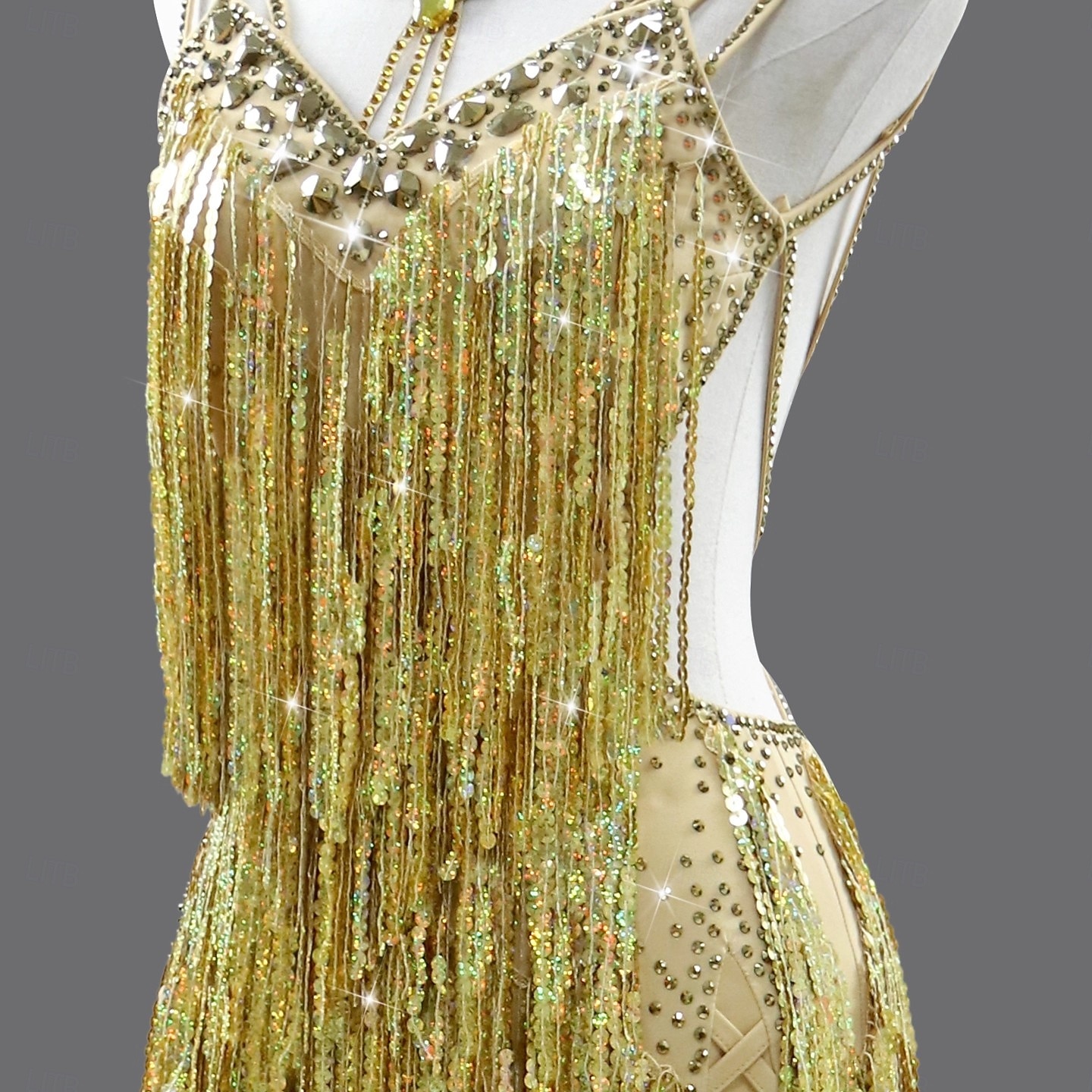 abito da ballo latino con strass e nappe, paillettes, per feste da donna, senza maniche, per salsa, rumba, costumi da ballo del 2026 a $249.49 –P4
