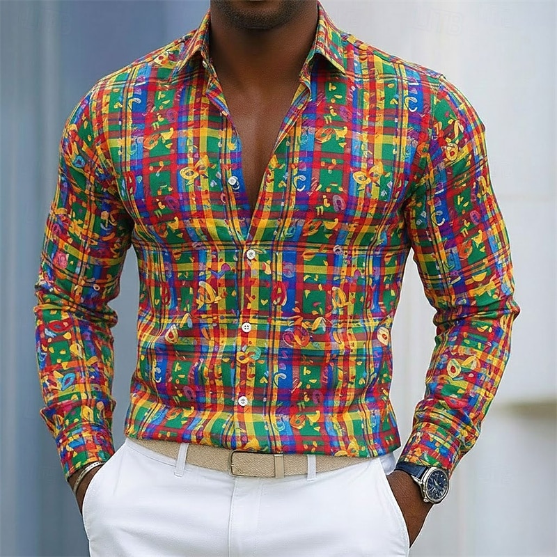 herrskjorta med mardi gras-motiv – färgglad festivalfeststil 2026 - $29.99 –P1