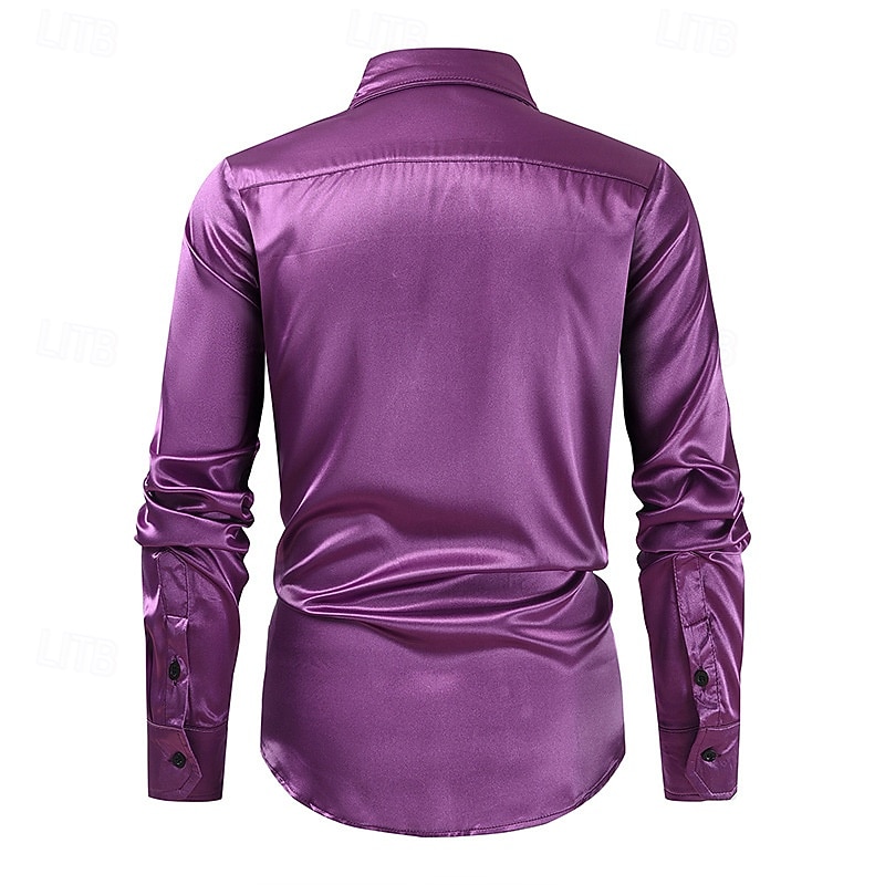 Herr Skjorta Sommarskjorta Casual skjorta Strandskjorta Knapp upp skjorta Blå Purpur Långärmad Ensfärgat Kavajslag Dagligen Semester Paljett Kläder Mode Ledigt Bekväm 2026 - $30.99 –P4