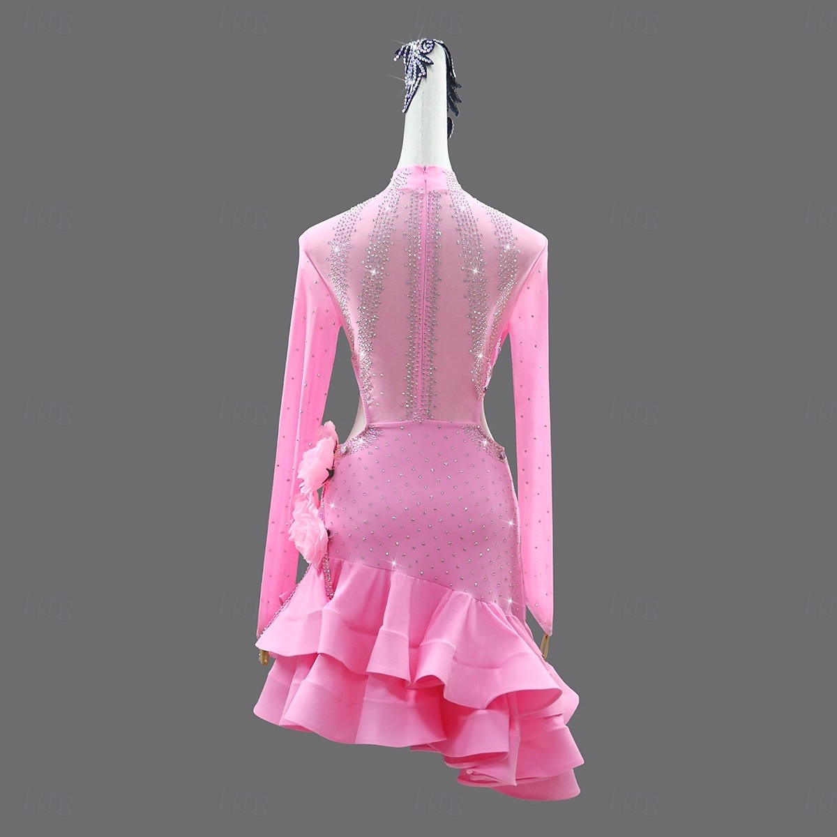 latinalainen salsatanssipuku kristallilla / strassilla koristeltu naisten juhlaesitys pitkähihainen rumba chacha -lavakilpailuasu 2026 - $305.19 –P3