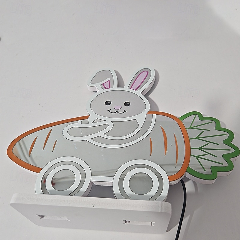 Conejito 3D con luz LED de Pascua, luz nocturna de conejito de Pascua, carrito de zanahoria creativo, luz infinita de huevo, acrílico 2026 - $35.99 –P5