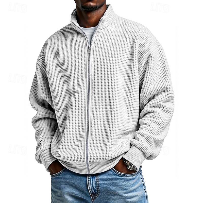 Herren Sweatshirt Waffel-Sweatshirt Pullover Kapuzensweatshirt Pullover Sweatshirt mit durchgehendem Reißverschluss Aprikose Schwarz Weiß Hellgrün Armeegrün Stehkragen Einfach Strukturiert Lässig 2026 - $28.99 –P4
