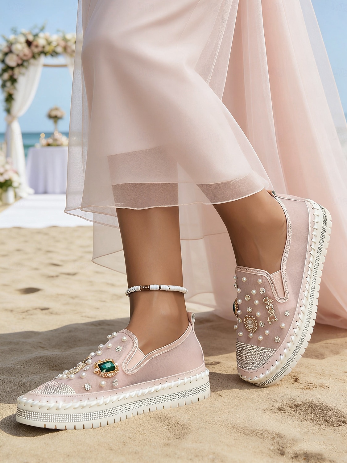 Met parels versierde bruidssneakers voor dames - elegante instapschoenen met strass steentjes voor strandbruiden 2026 - $42.99 –P1