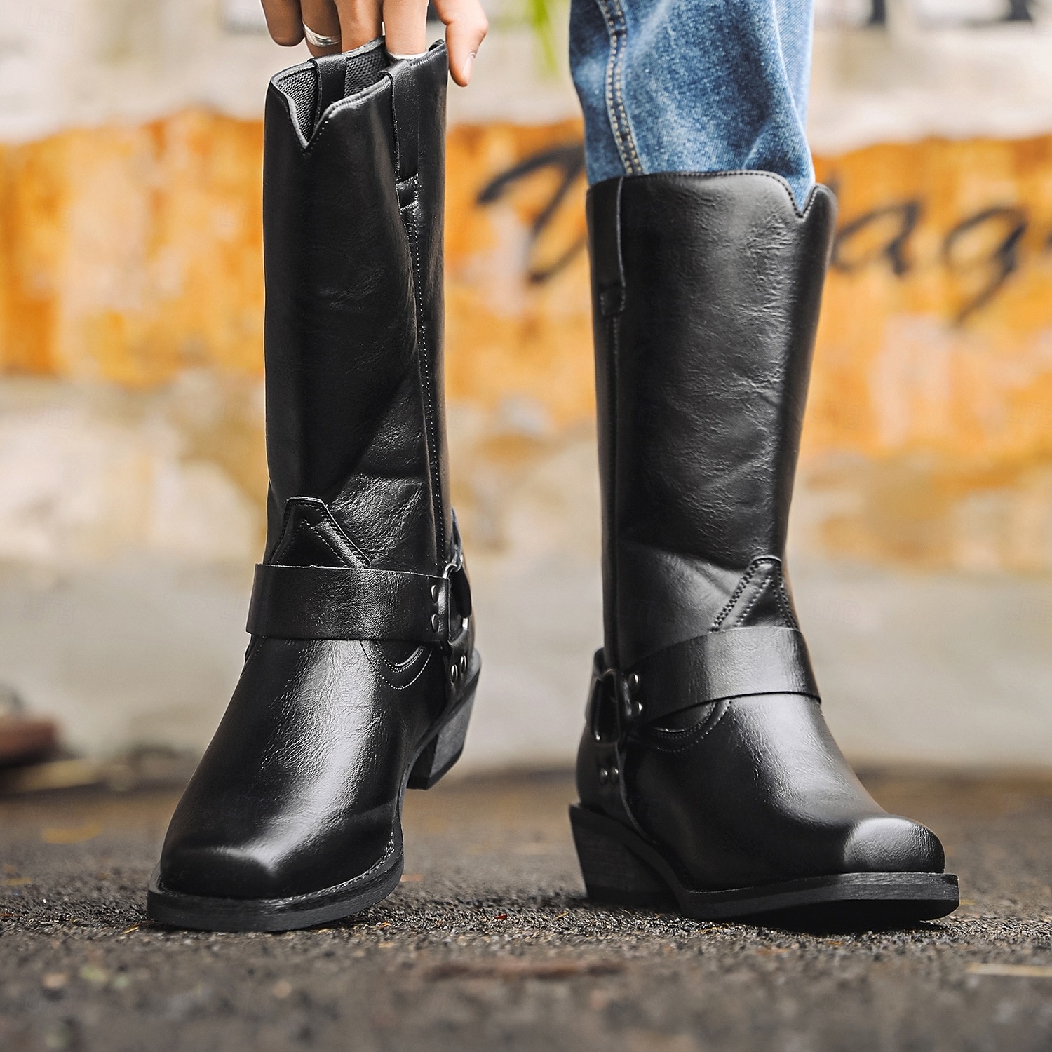 Herre Støvler Cowboy Western støvler Retro Gange Fritid Daglig PU Bekvem Støvletter Tøfler Mørkebrun Gulbrun Svart Vår Høst 2026 - $64.99 –P6