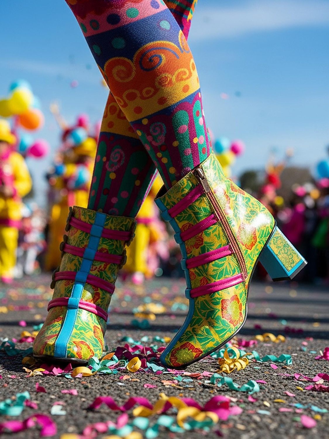 Női Mardi Gras Színes Virágos Csipkés Magassarkú Csizmák – Élénk Retro 1970-es Évek Inspirálta Design Világos Virágos Részletekkel Tökéletes Karneválra Fesztiválokra és Jelmezes Eseményekre 2026 - $99.99 –P1