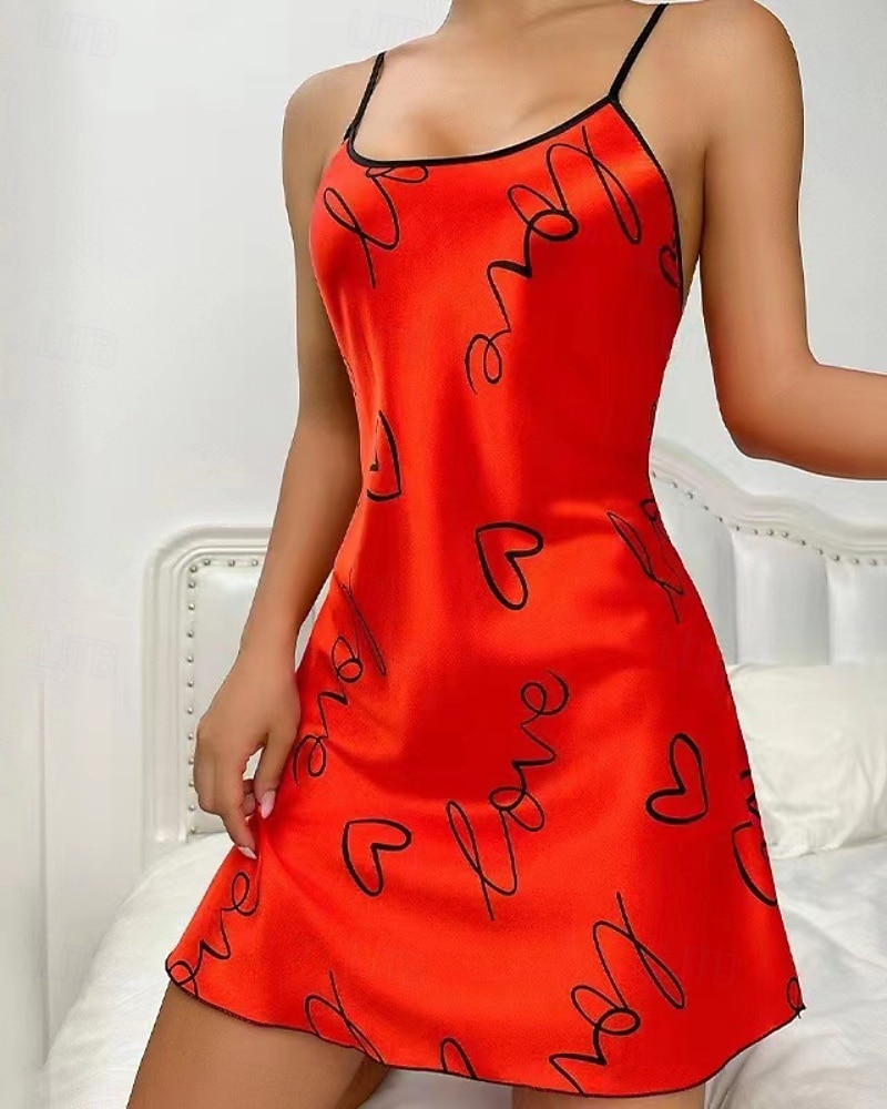 Dames satijnen nachtjurk, casual, hartvormige, rugloze jurk, geschikt voor dagelijks gebruik thuis of in bed, mouwloos, met bandjes, verkrijgbaar in blauw, roze, rood, paars en grijs, voor de zomer, normale pasvorm. 2026 - $16.49 –P7