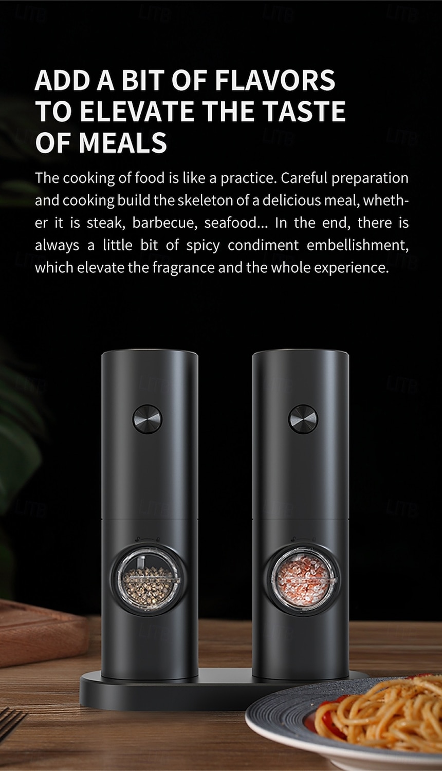 Electric Salt and Pepper Grinder Battery Powered for Convenience (batteries Not Included) Two-pack with Base Practical White LED Light Adjustable Coarseness One-button Operation Stylish Black Fi 2026 - $42.99 –P2