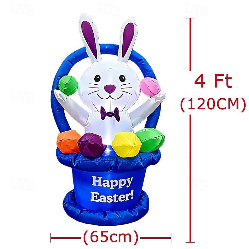 Decoración inflable de Pascua con luces LED, cesta de flores, conejito, huevo de Pascua, 1,2 m/4 pies, para interiores y exteriores, patio, jardín, césped, fiesta, decoración, luces, accesorios 2026 - $64.99 –P2