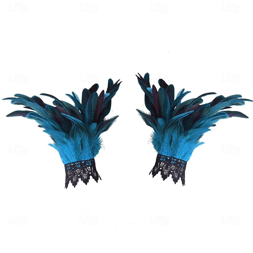 Carnaval 2026 Accesorios de Samba del Carnaval de Río Puños de Muñeca de Plumas Negras para Mujeres Puños de Raso de Encaje Disfraz de Actuación Festival Brasil 2026 - $7.99 –P13